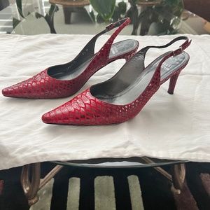 Stuart Weitzman Red Leather Slingback (Lizard)